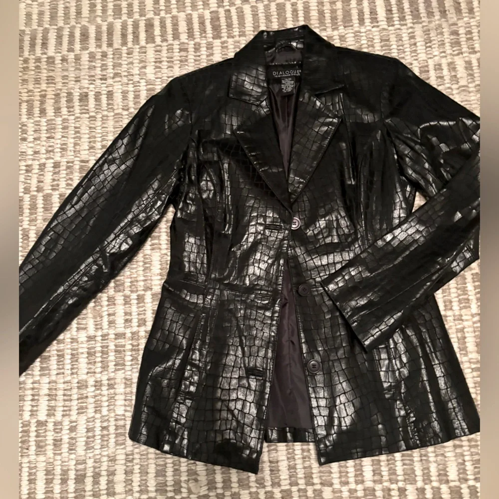 Dialogue Shiny Black Croc-Patterned genuine LEATHER Blazer xs - Picture 2 of 11